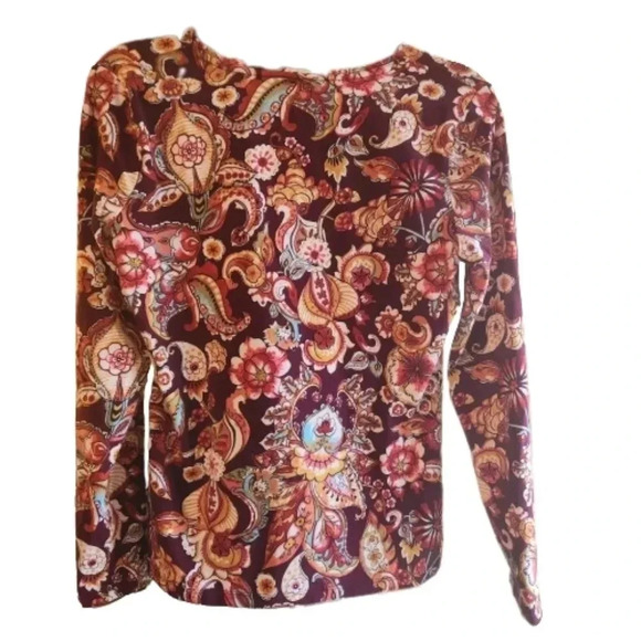 Talbots Long Sleeve Paisley Floral Tee | Size M | 95% Cotton Blend - Picture 2 of 4